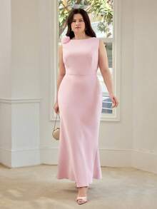 MOTF PREMIUM PLUS SIZE 3D FLORAL DECOR ELEGANT ROMANTIC BIAS CUT DRESS - Pink - View 4