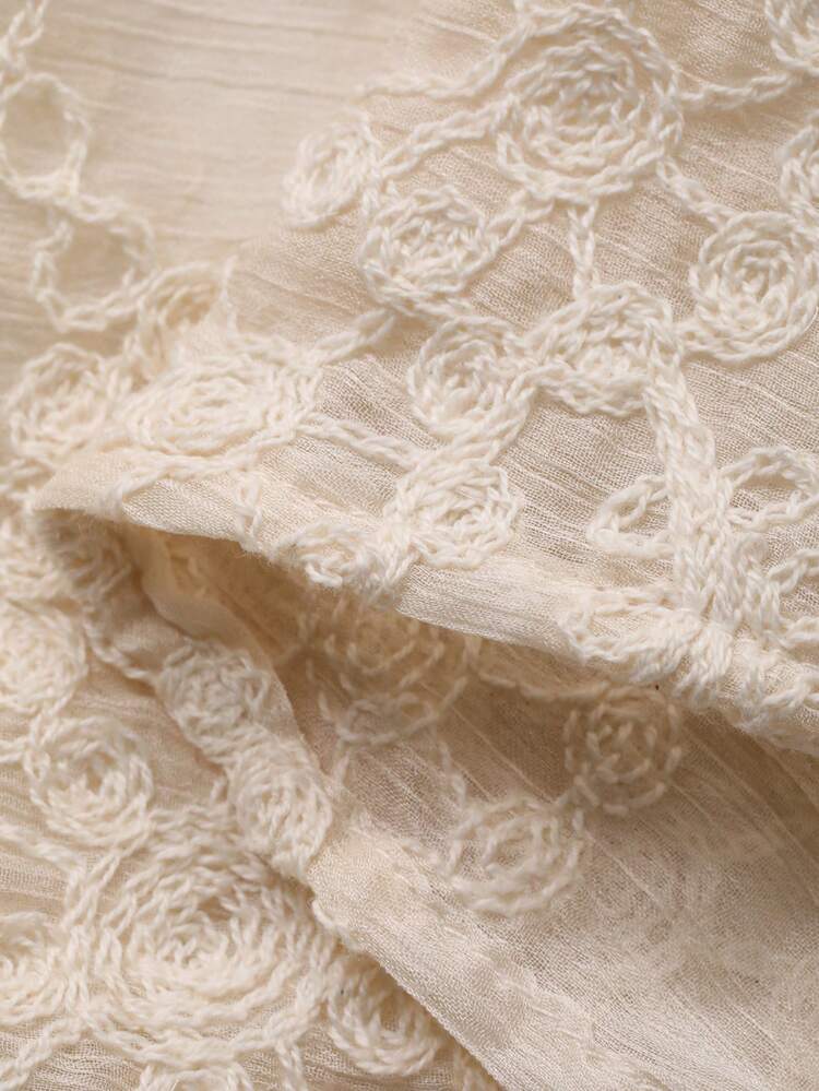 Women's Round Neck Semi-Sheer Lace Flare Sleeve Blouse Summer