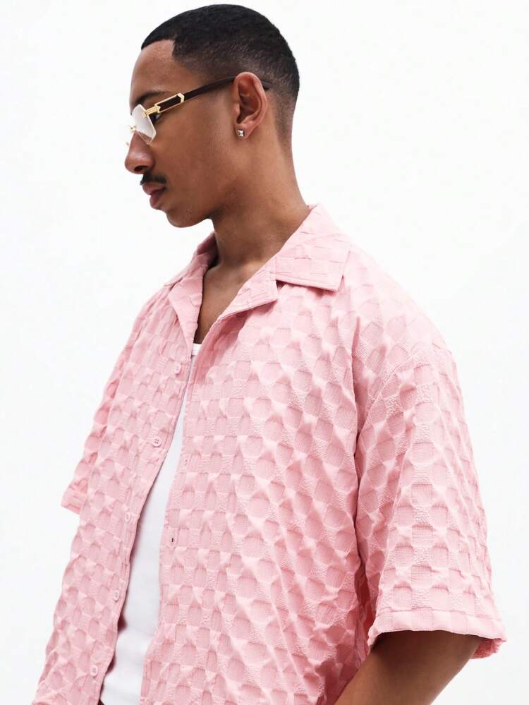 Pink Geometric Shirt And Shorts Set