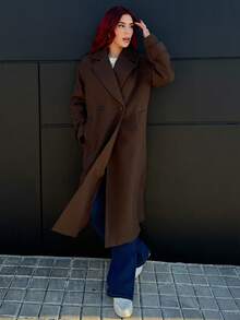 Bearsaez Herbst/Winter Neue Lose Weiche Woll Oversized Mantel für Frauen, Eleganter Stil - Kaffeebraun - Übersicht 6