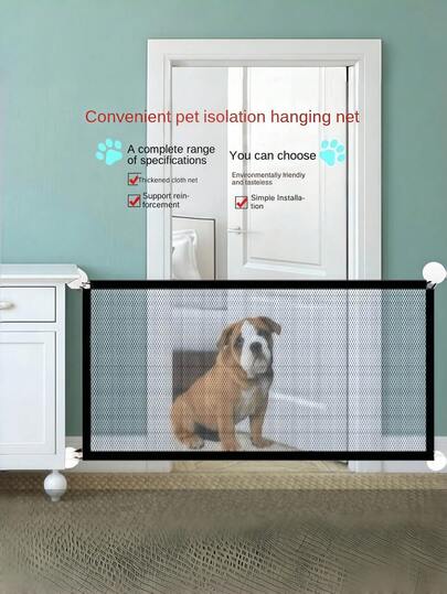 No Drilling Pet Mesh Gate - Foldable Dog Fence With Adhesive Hooks, Portable Safety Barrier For Stairs, Doorway, Indoor