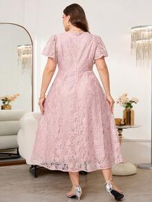 Reflora Plus Size Elegant Light Pink Summer Short Sleeve Lace Dress, Wedding Ninang Long Wedding Guest Party Dress,Luxury Evening Prom Ball Gown - Multicolor - View 3