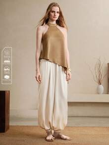 Arave 纯色圆领上衣和蕾丝裤优雅女士套装 - 黑色 - 查看 5