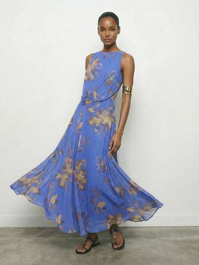 Maija Women's Floral Print Ruched Long Party Dress,Weddings & Events ,Elegant Dresses For Party , Elegant Dresses,Dress For Wedding Guest, Floral Dress ,Summer Outfits For Women