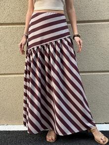 Solivie 女士休闲条纹拉链A字裙，夏季 - 彩色 - 查看 6