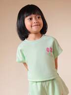 Mint Crop Top And Shorts Set With Pink Print
