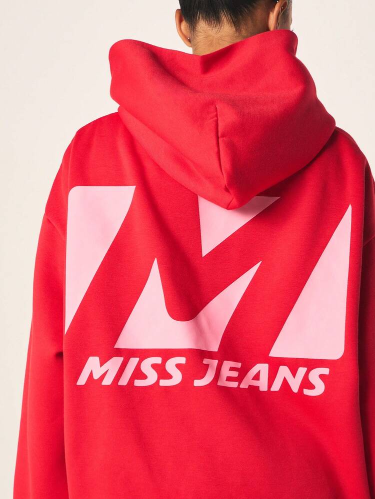 MISSGUIDED レッド オーバーサイズ プルオーバー パーカー センターポケット ドローストリング付き レディース カジュアル ストリートウェア 冬用