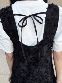 FRIFUL Áo choàng nữ hở lưng, thắt nơ, in hoa, kiểu dáng suông. - màu đen - Xem 5