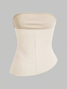 SHEIN Essnce Women's Solid Color Ruched Asymmetric Hem Camisole Top Tube Top With Bra White Tube Top Women Strapless Shirt Curve Tube Top Long Tube Top - Apricot - View 2