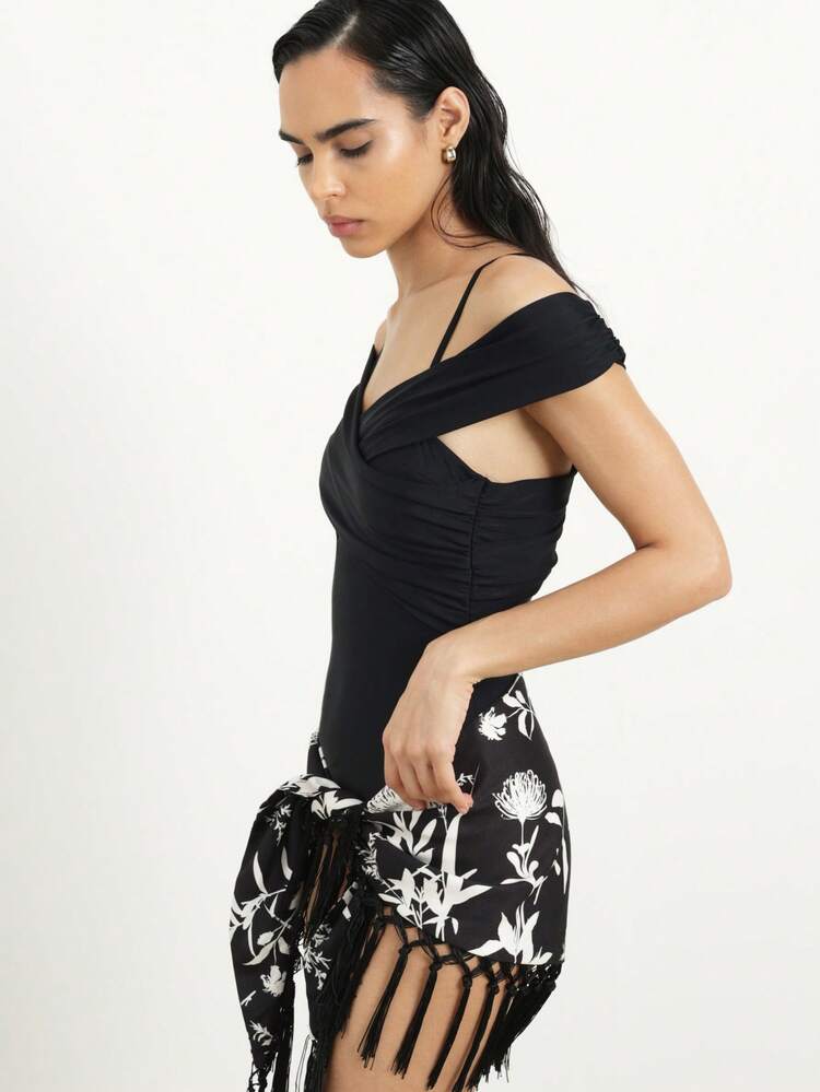 KSTM Women's Off Shoulder Cross Draped One Piece Swimsuit With Spaghetti Straps For Beach Pool Summer Vacation Bathing Suit