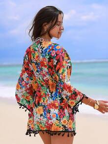 Swim Vcay 女士深V领印花休闲度假沙滩罩衫和服 - 彩色 - 查看 8