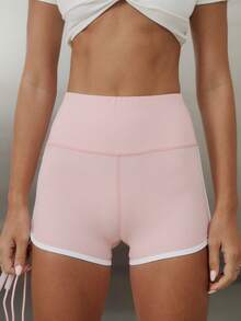 Aralina 休闲运动春夏度假沙滩撞色侧条纹包边微型自行车短裤 - 淺粉色 - 查看 7