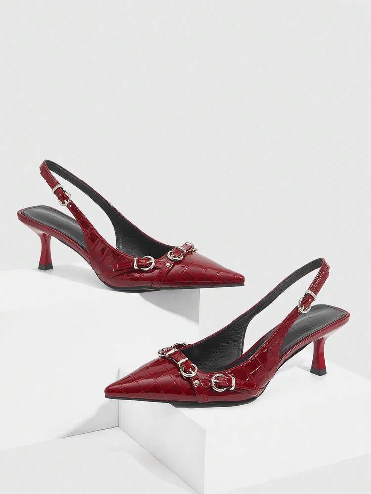 CUCCOO SZL Burgundy Patent Leather Pointed Toe Stiletto Sandals, Retro Hong Kong Style + Bright Luxurious, Inherent Aura Yet Refined, Suitable For Women Who Prefer Unique And Stylish Outfits, Suitable For Workwear (Paired With Suit), Date Night (Paired With Velvet Dress), Small Parties, And Easy To Create Eye-Catching Looks