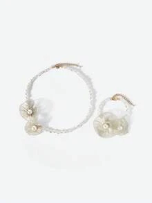 Opalesca Dây chuyền/vòng tay mạ vàng 18k hình hoa móc đặc biệt bất đối xứng đính ngọc trai giả, cao cấp/thanh lịch/sang trọng/đeo hàng ngày/tối giản, ngọc trai/pha lê, dành cho mẹ/phụ nữ/bé gái/người mẹ, mùa hè/bãi biển/lễ hội/tiệc tùng/kỳ nghỉ/du lịch, lễ đính hôn/đám cưới/lời hứa, cô dâu, hình trái tim/hoa, phong cách cổ tích/nàng tiên cá. - trắng - Xem 2