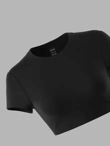 SHEIN PETITE 女士短袖修身T恤套装，黑色、白色和灰色 - 彩色 - 查看 3