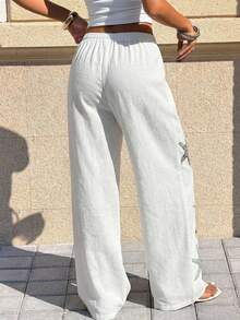 Muchica 白色梭织女式印花阔腿裤 - 白色 - 查看 2