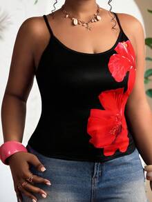 Truni 大码女式复古热带印花性感吊带背心，适合夏季外出穿着 - 彩色 - 查看 2