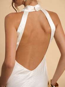 SHEIN BAE Women's White Satin Backless Elegant Mermaid Hem Dress, Graceful Formal Dress, Holiday Dress, Bridesmaid Dress, Birthday Party Dress, Graduation Dress - White - View 6