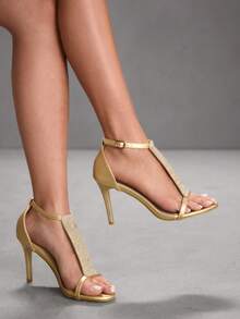 CUCCOO SZL Women's Rhinestone Buckle Design Fashion High Heel Sandals For Party Occasions Spring Shoes - Gold - View 4