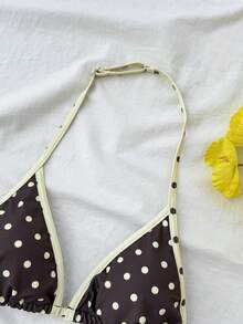 SHEIN Teen Girl Summer New Seaside Vacation Fashion Sweet Cute Contrast Polka Dot Print Halter Cute Bikini Set - Multicolor - View 7