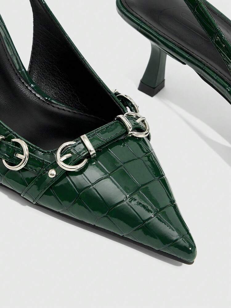 CUCCOO SZL Green Patent Leather Bit Toe Pointed Toe Stiletto Sandals, French Retro + Luxury Elegant, Inherent Refined High-End Vibe, Suitable For Women Pursuing Stylish Outfits, Can Be Paired With Work Suits, Date Dresses, Suitable For Workplace, Afternoon Tea, Light Social Occasions