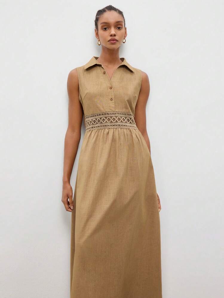 SHEIN Maija Women's Water-Soluble Lace Patchwork Long Dress St Patrick's Day Women Easter Summer Outfits Easter Dress Women Party Top Beach Dress Summer Holiday Outfits Each Vacation Outfits For Women Summer Outfit For Women Going Out Outfits Graduation Graduation Outfit Casual Dresses Casual Blouses For Women Women's Summer Dresses Botton Down Dress For Women Causal Woman Dress Fr The Summer,Summer Dresses For Women