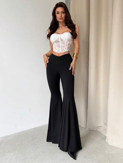 Firerie 女士新款简约优雅日常通勤休闲时尚百搭高腰修身喇叭裤，适合春、夏、秋、冬四季穿着，春夏款，机场、教师、办公室等场合皆宜，舒适保暖