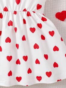 SHEIN Playful Pals Baby Girl Heart Print Round Neck Casual Sleeveless Dress - White - View 5