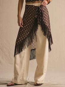 MUSERA Polka Dot Fringe Sarong Detail Co-Ord Linen Trousers Only Spring Summer Cosy Cute Daily Girly Vacation Spring Outfit Casual Casa De Muse Holiday - Multicolor - View 2