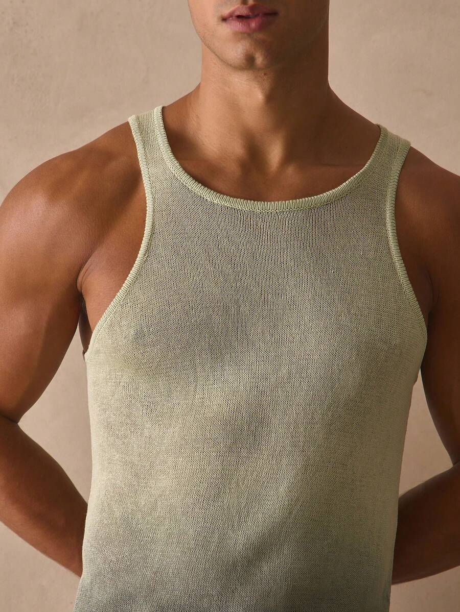 Musero Áo tank top lưới xuyên thấu, hiệu ứng chuyển màu, không tay, cổ tròn, thích hợp cho mùa xuân hè, đi biển. - màu xanh lá - Xem 1