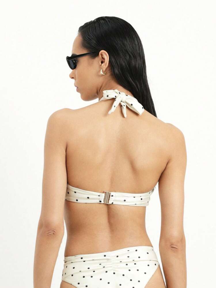 KSTM Women's Polka Dot Halter Bikini Set Criss Cross Front Tie Beach Swimwear Two Piece Summer Resort