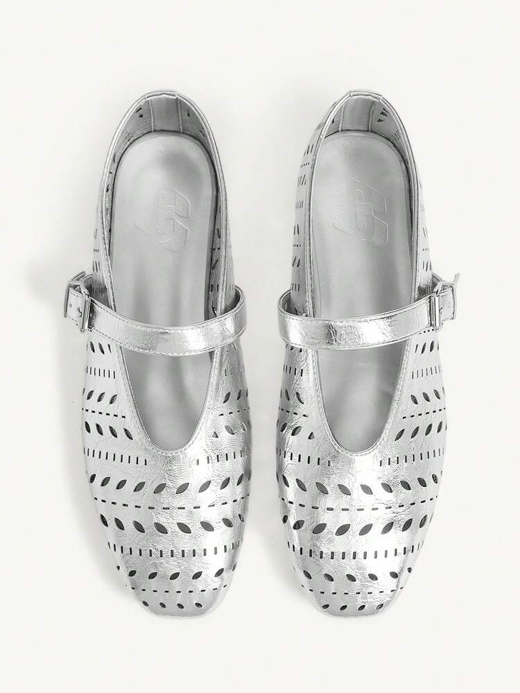 CUCCOO CHICEST Women Silver Square Toe Comfortable Hollow-Out Minimalist Fashion Flat Shoes Gorgeous For Christmas For Party For Vacation For Ramadan