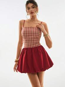 Poéselle Women's Summer Casual Plaid Patchwork Spaghetti Strap Mini Dress - Multicolor - View 1