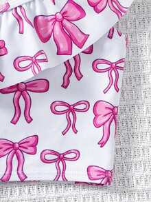 SHEIN 少女蝴蝶结印花可爱时尚泳装套装，适合海滩和泳池穿着 - 粉色 - 查看 5