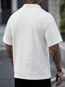 Manfinity CasualCool 男士休闲纯色纹理针织Polo衫，夏季 - 白色 - 查看 2