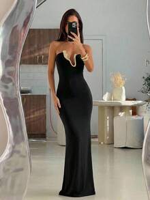 Aloruh 女士优雅纯色连衣裙，夏季 - 磨砂黑 - 查看 6