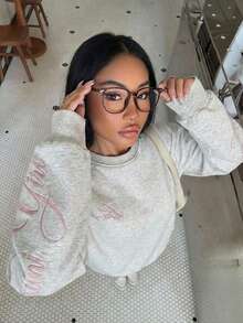 Muchica Light Grey Knit Sweatshirt With Embroidery Design, Women's Pullover, Y2K Grey Sweatshirt - Light Grey - View 1