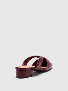 CUCCOO BIZCHIC 折叠包头半拖鞋外套春夏新款时尚优雅高跟凉鞋镂空厚底单踏板懒人鞋 - 酒紅色 - 查看 9