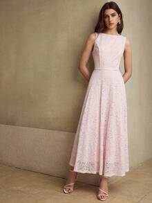 MOTF PREMIUM WOMEN'S LACE FAUX PEARL BEADED LONG DRESS - Pink - View 6