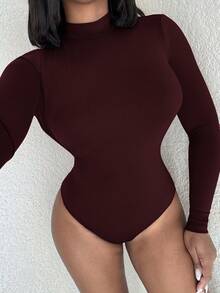 Alexandranx Women's Sexy Hollow Out Long Sleeve Bodysuit - Maroon - View 6