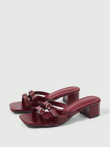 Sleekvia Summer New Belt Wear High-Heeled Women's Slippers - Burgundy - View 10