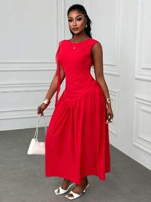 Xyvia 女士春夏新款优雅黑色露背荷叶边长裙，适合情人节约会、派对、宴会等场合。 - Fiery Red - 查看 7