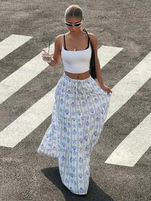 Muchica Women's Shell Print Lace-Up Loose Long Skirt, Summer - Multicolor - View 6