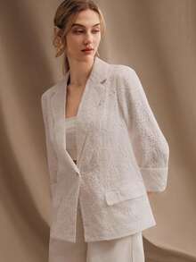 Anewsta Summer New Commuting Versatile Elegant Embroidered 3/4 Sleeve Design Loose Fit White Women Blazer Jacket - White - View 6