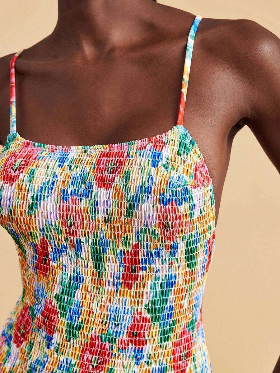 Travachic 女士碎花褶皱连体泳衣，适合海滩度假、泳池派对、沙滩派对 - 彩色 - 查看 1