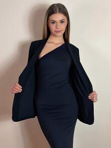 Aless PB 素色青果領西裝外套 - 黑色 - 查看 5