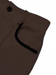 SHEIN LUNE Pantalones casuales y versátiles con ribete de contraste para el transporte - Café integral - Ver 3