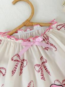 Cozy Pixies Baby Girl Bow Decor Round Neck Long Sleeve Casual Comfortable Dress - Apricot - View 6