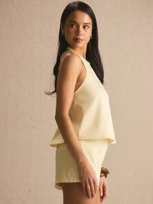 MUSERA Stripe Halterneck Flowy Co-Ord Top Only Spring Summer Cosy Cute Daily Girly Vacation Sunlight Social - Light Yellow - View 3