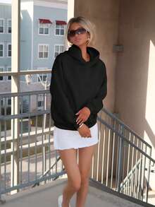 Sydney Algeri 女式休闲简约印花连帽长袖宽松厚款运动衫，春秋季 - 黑色 - 查看 1